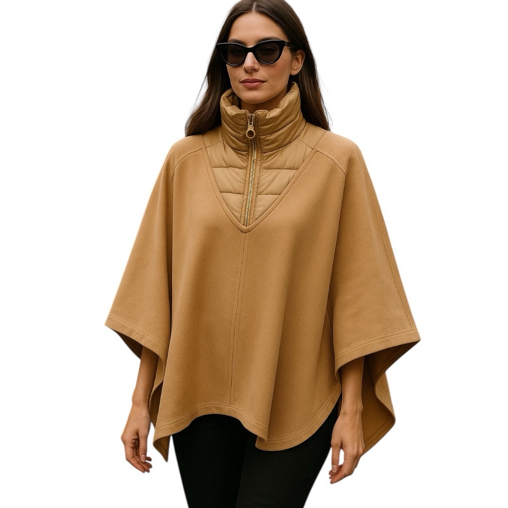 Tuckernuck Cape Poncho Womens One Size Camel High Neck Quarter Zip Preppy